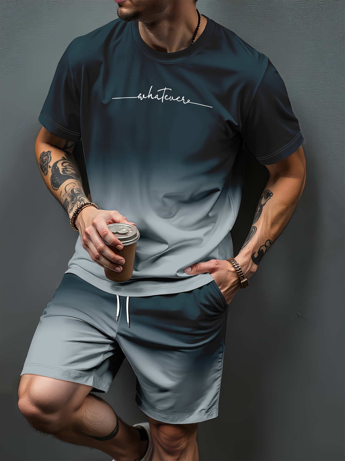 Women Fashion Images - Farbverlauf Buchstabenmuster 3D-Druck Trainingsanzüge Herren Damen