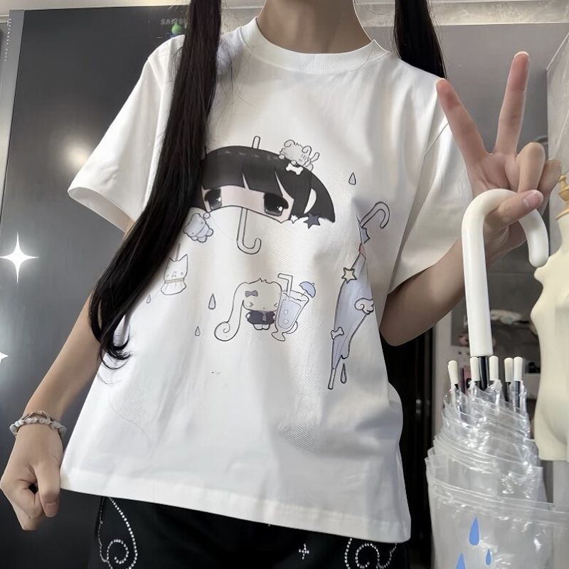 Women'S Fashion Umbrella - Japanisches süßes T-Shirt mit Regenschirm-Print für