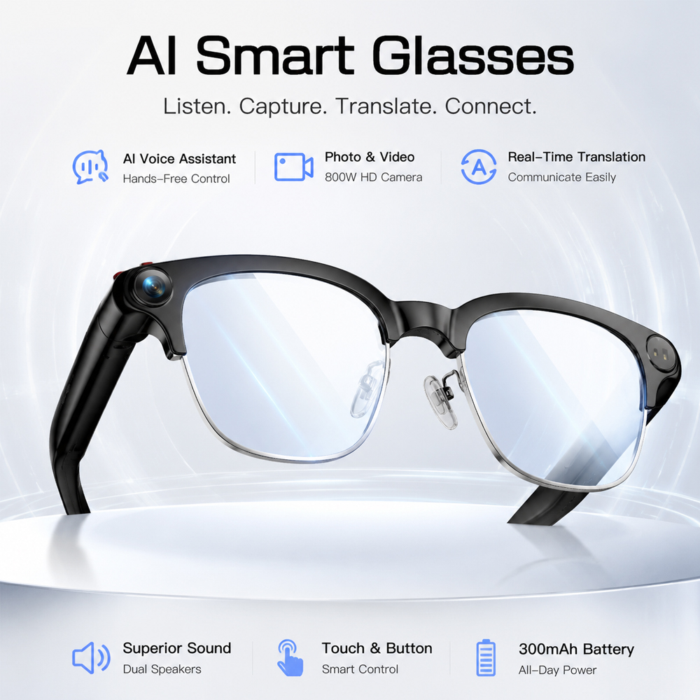 Women Fashion Video - Modische Smart-Brille HD-Videoaufnahme Sprachassistent KI-Übersetzung 800W
