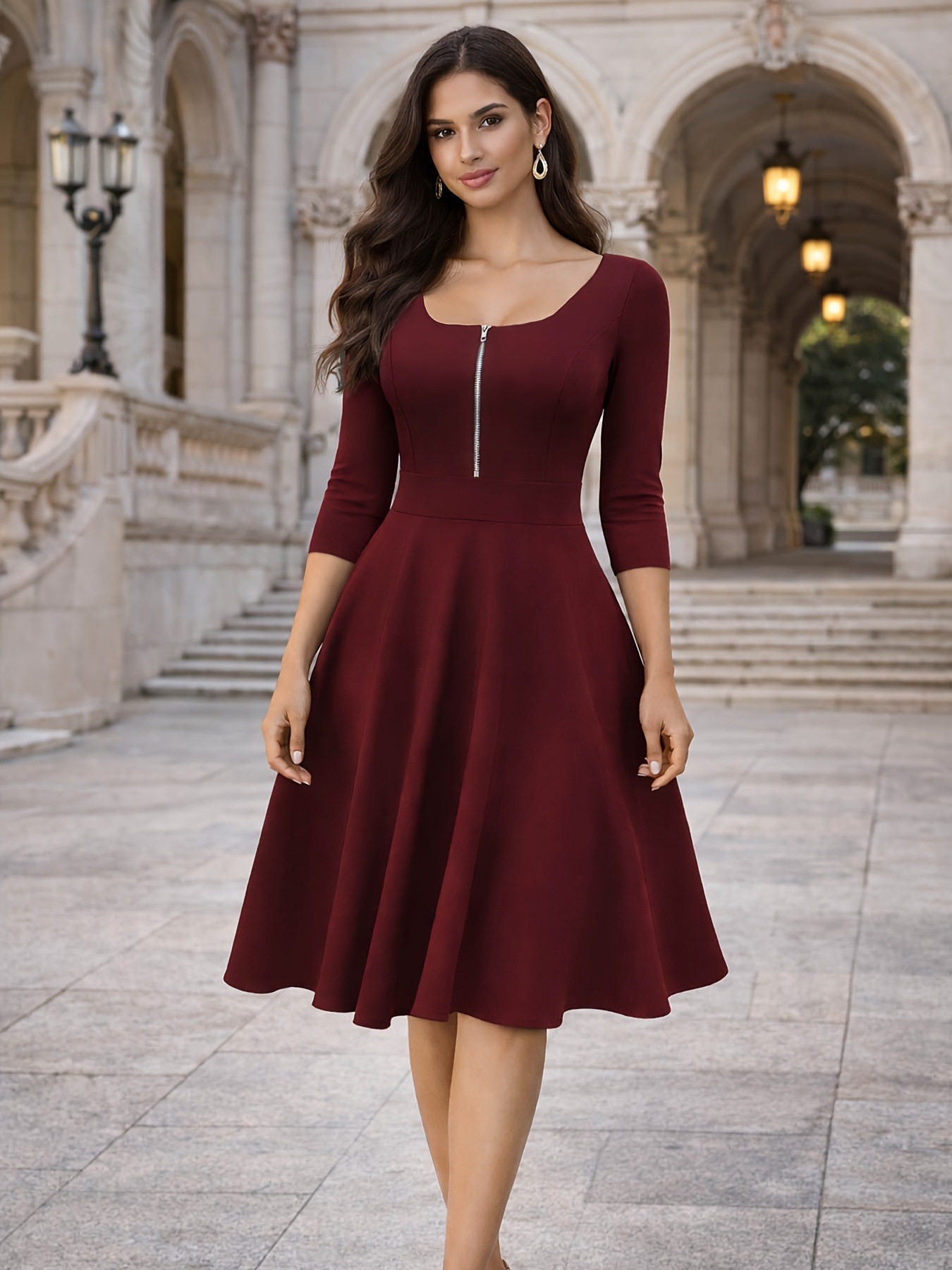Women'S Fashion Quarter Zip - Figurbetontes Kleid mit Reißverschluss vorne und
