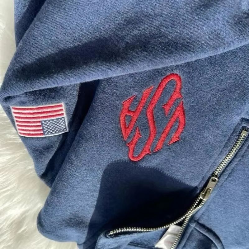 Women'S Fashion Quarter Zip - Viertelreißverschluss-Sweatshirt Y2K Marineblau USA Bestickte Amerikanische
