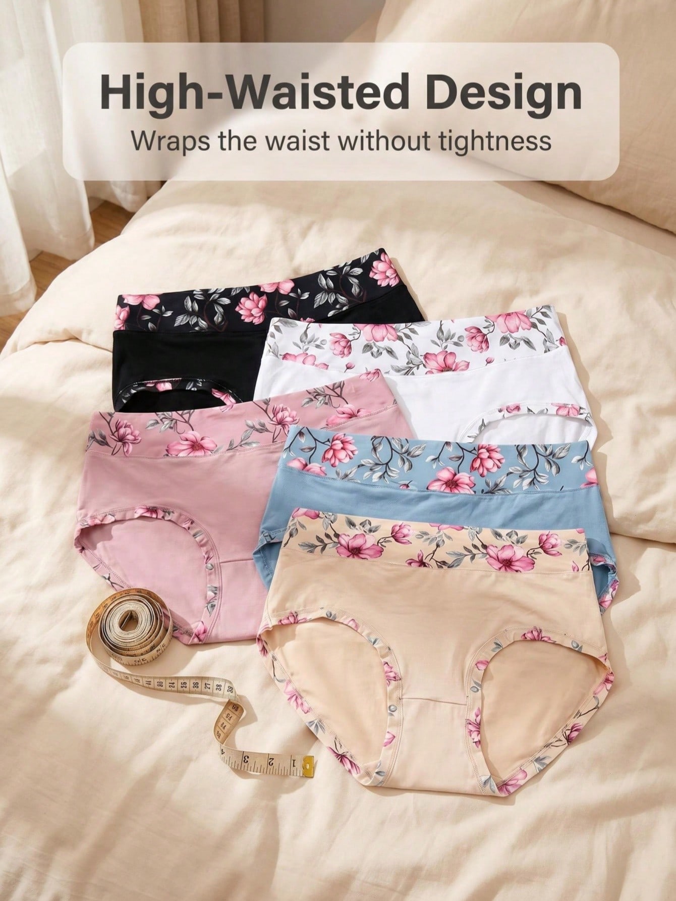 Women Fashion Images - 5-teiliges Set Damen-Slips mit Blumenmuster in