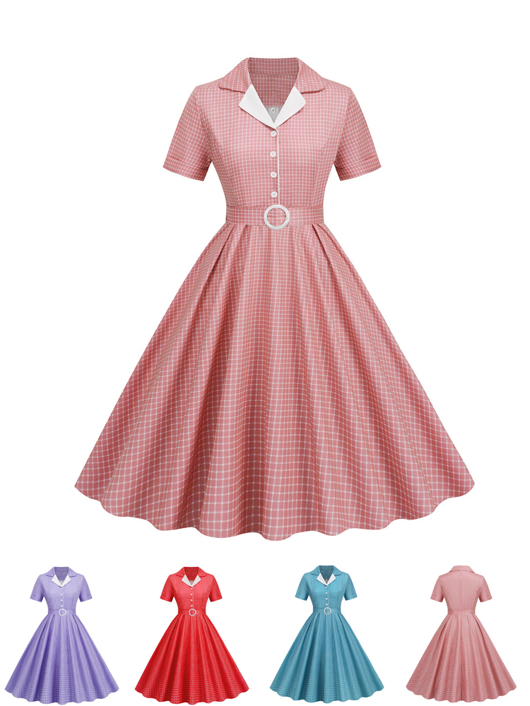 Women'S Fashion From The 60S - Karierte Vintage Büro-Sommerkleider für Damen 2026