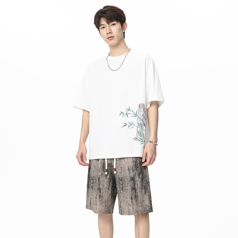 Tie Dye Two Piece - Chinesischer Stil Herren Eisseide Bambus-Print Kurzarm