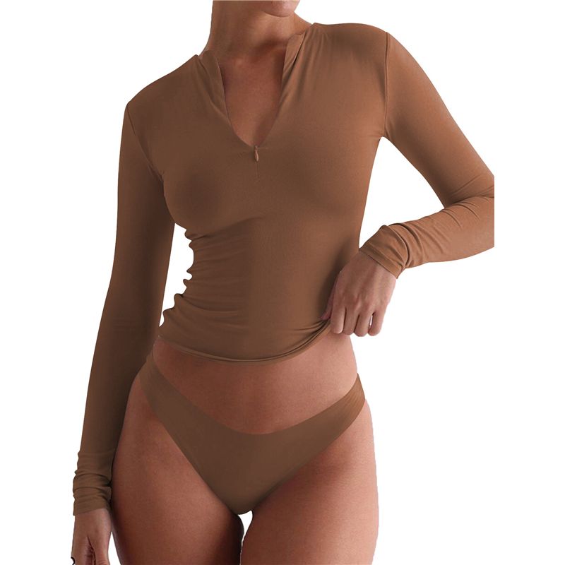 Women'S Fashion Quarter Zip - AEF6-Viertelreißverschluss V-Ausschnitt Langarm Crop-Top Ausgehoberteil für