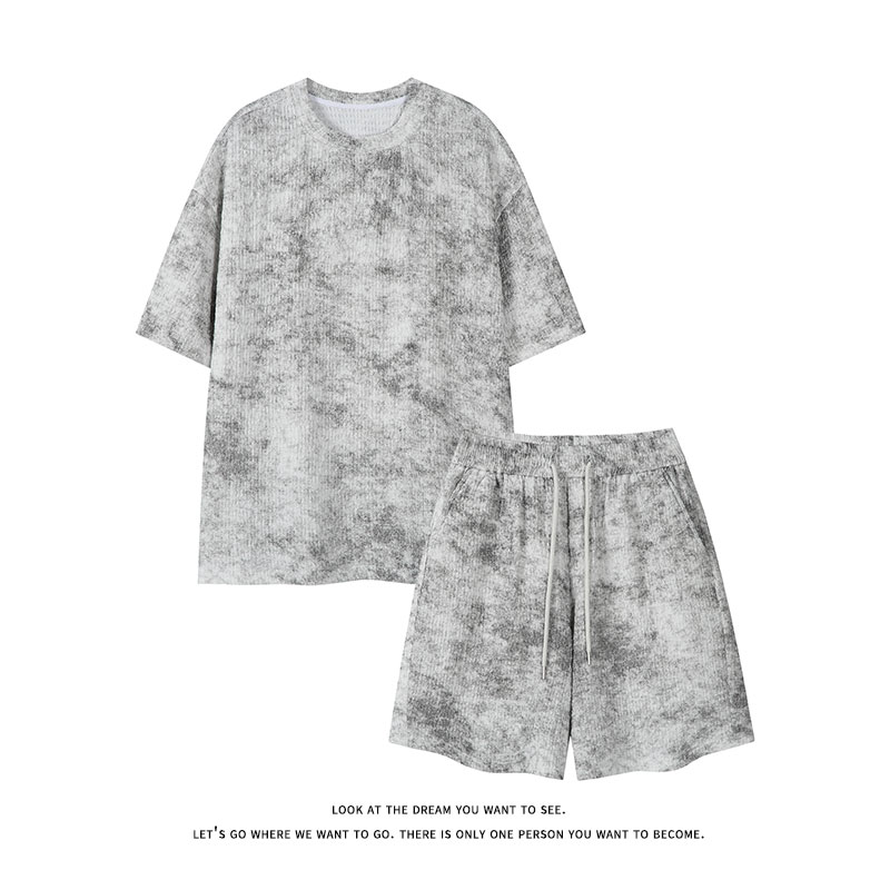Tie Dye Two Piece - Amerikanischer Sommer-Herrenanzug im Tie-Dye-Stil, kurzärmelige Shorts,