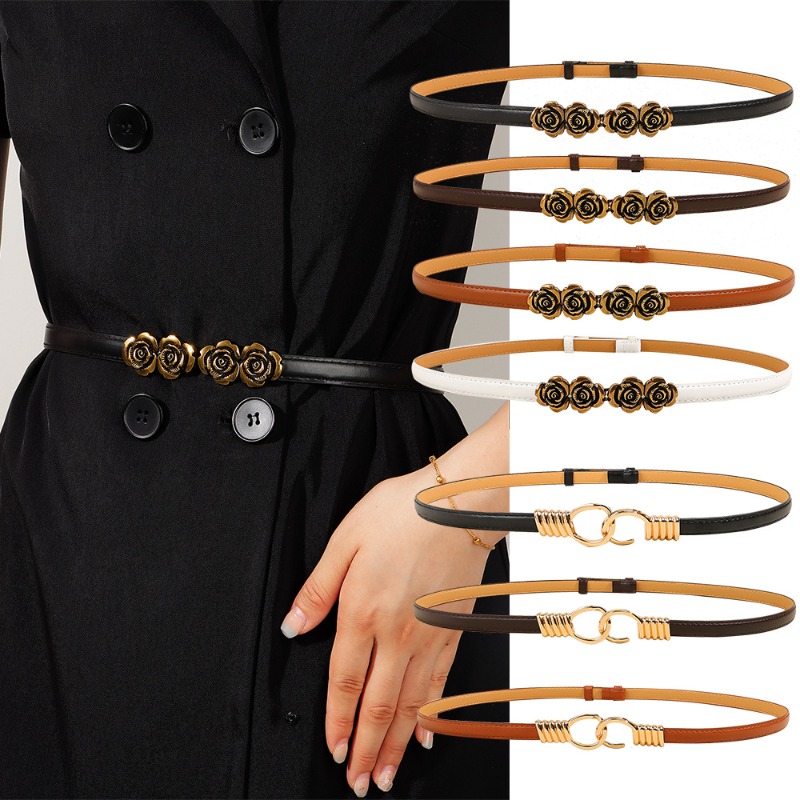 Women'S Fashion From The 60S - Modischer Minimalistischer Verstellbarer Elastischer Dünner Ledergürtel