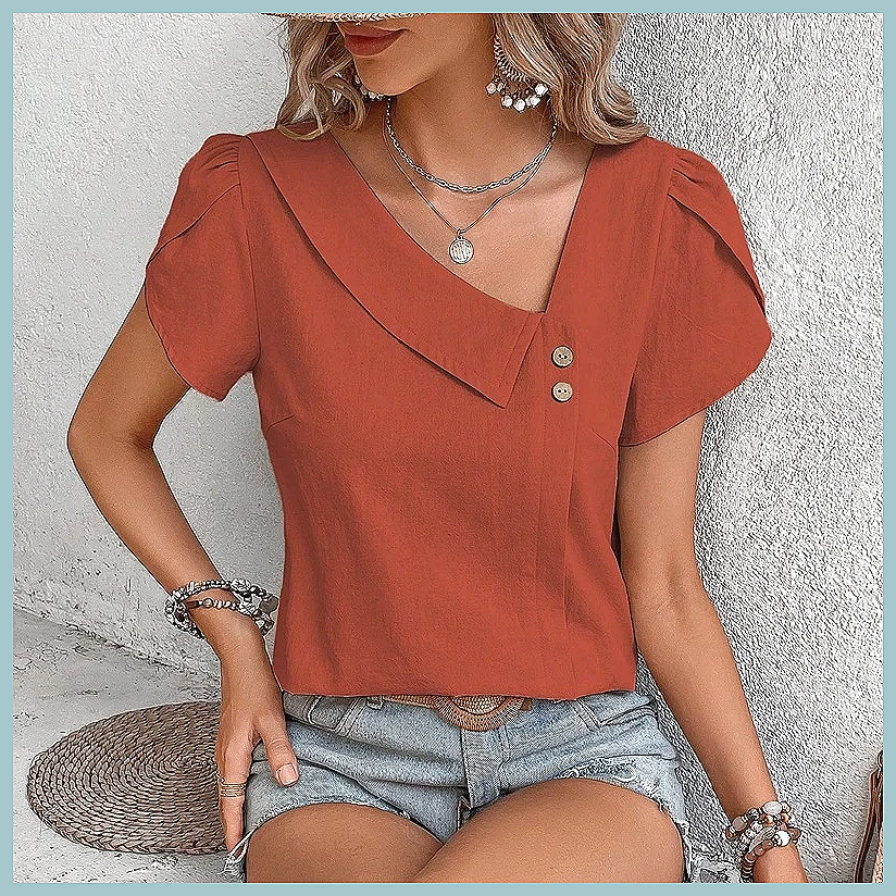 Women'S Fashion Tops - 2024 Sommer Vintage Einfarbige Bluse für