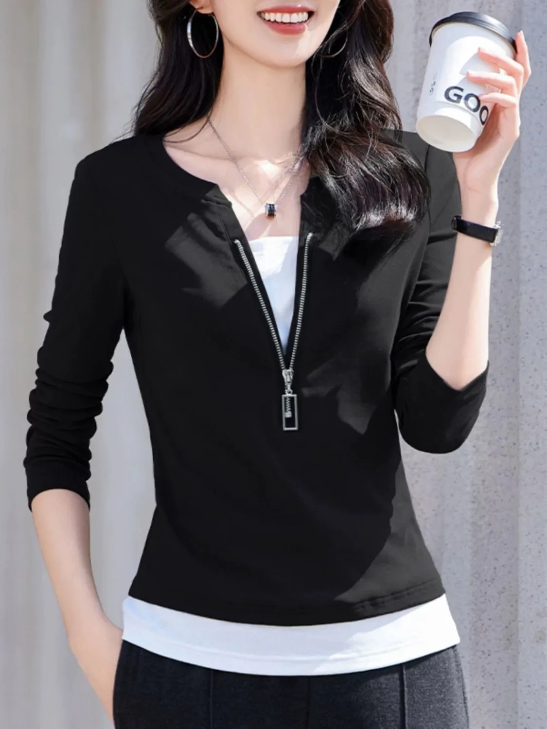 Damenmode V-Ausschnitt, Reißve – Women'S Fashion Quarter Zip Bewertung und Preis