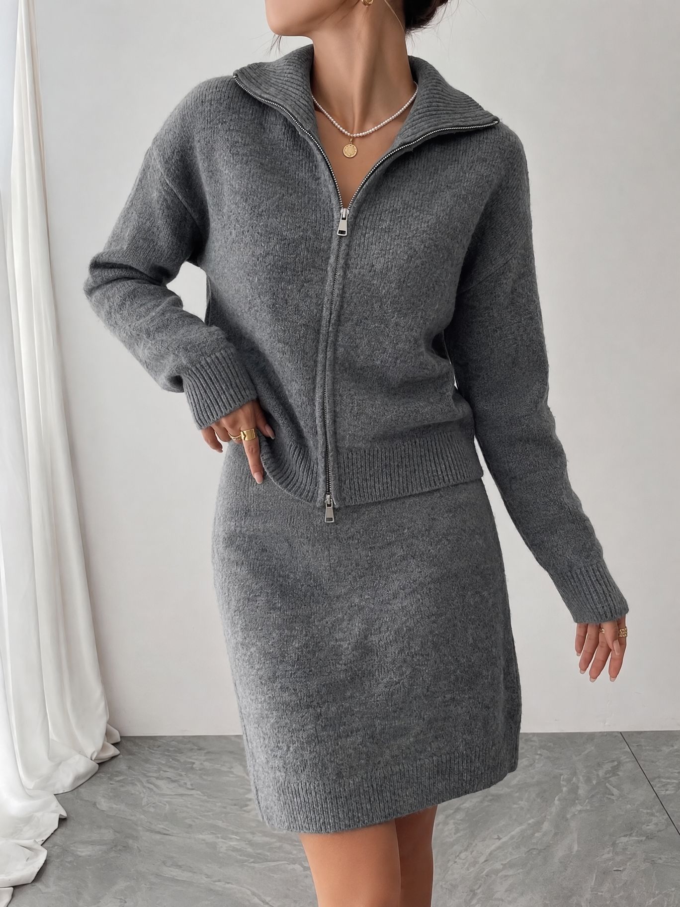 Eleganter Strick-Trainingsanzu – Women'S Fashion Quarter Zip Bewertung und Preis