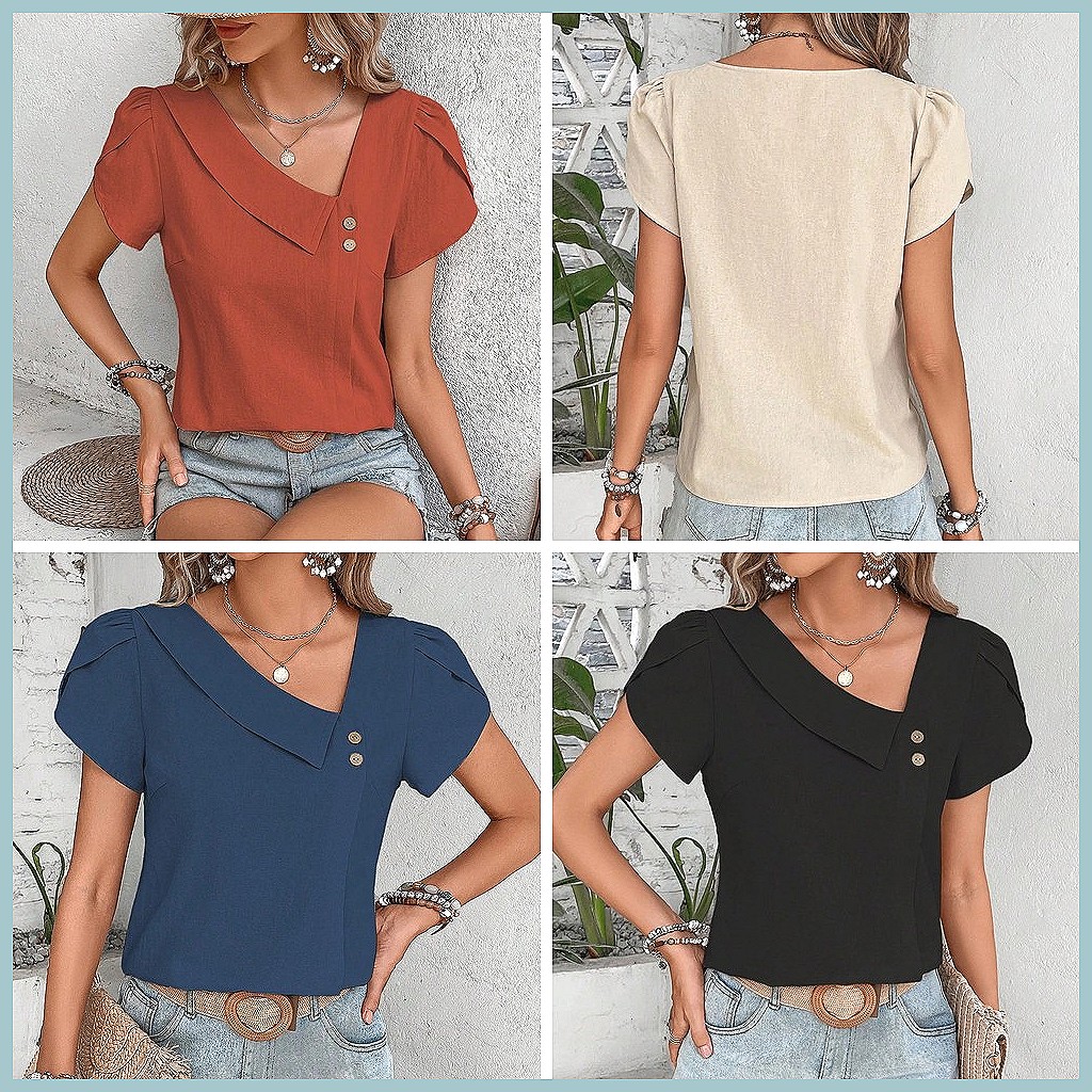 2024 Sommer Vintage Einfarbige – Women'S Fashion Tops Bewertung und Preis