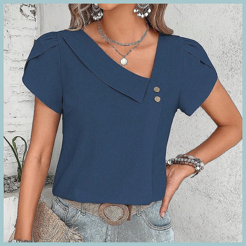 2024 Sommer Vintage Einfarbige – Women'S Fashion Tops Bewertung und Preis